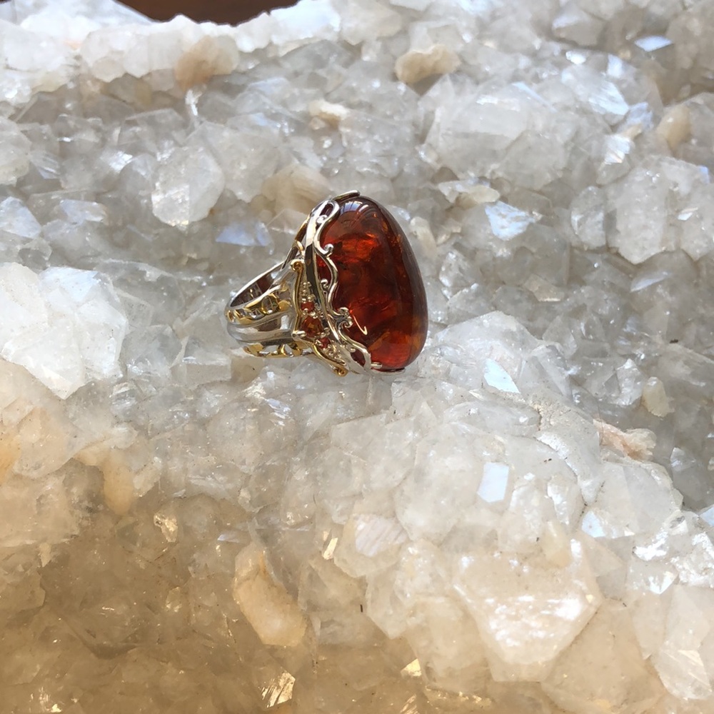 Baltic Amber, Citrine, Sterling Silver, 18K Plating Ring By Gems En Vogue - Picture 6 of 16